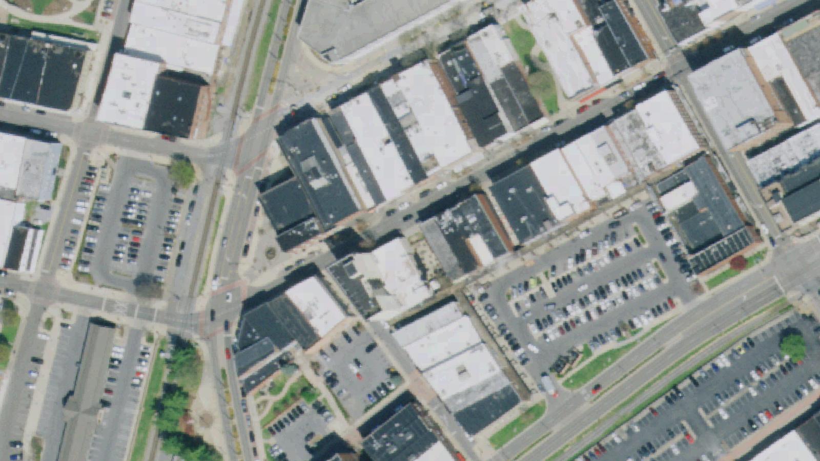 Aerial survey view of John Sevier Center (Former John Sevier Hotel)