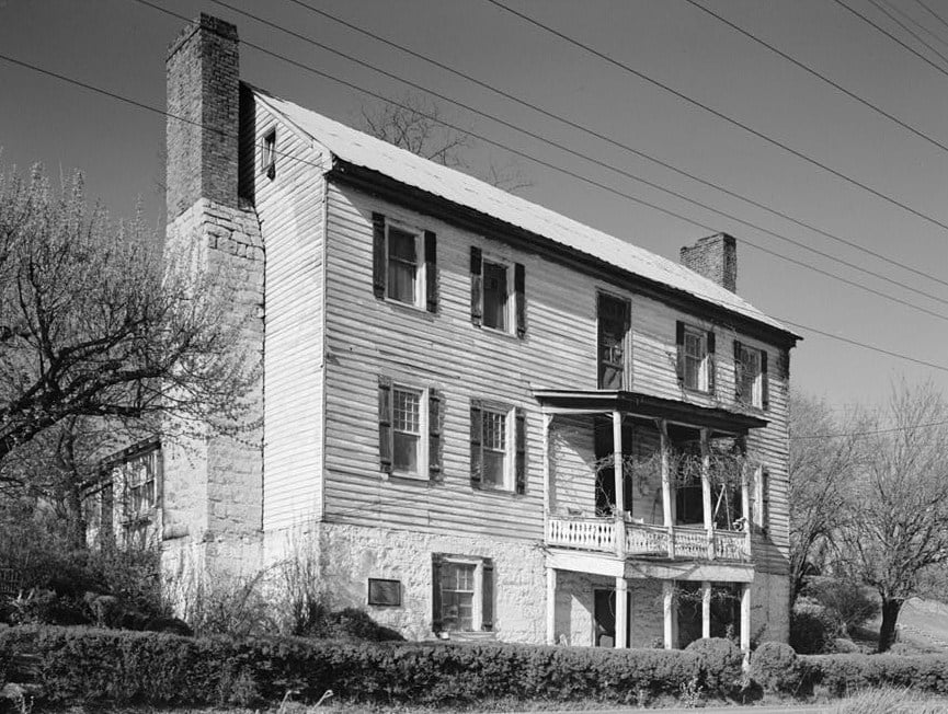 Netherland Inn 1808 stagecoach stop facade on Netherland Inn Road in Kingsport, Tennessee