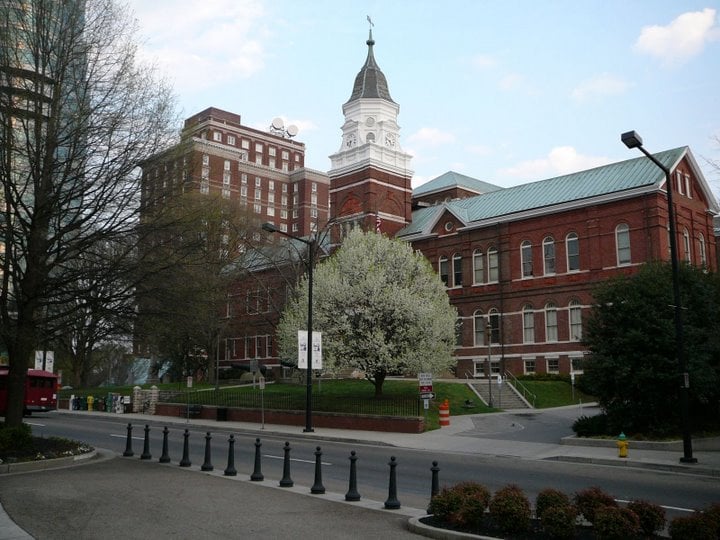 Old Knox County Courthouse, an 1885 brick Victorian building with prominent clock tower at 300 Main Street in downtown Knoxville, Tennessee