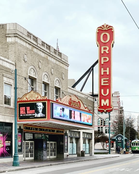 The historic Orpheum Theatre on South Main Street in downtown Memphis, Tennessee, a 1928 vaudeville-era venue