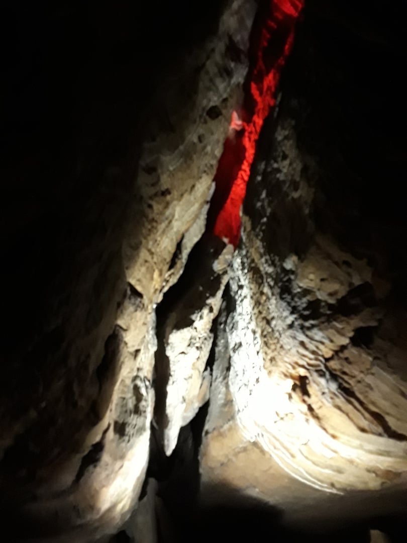 Ruby Falls underground waterfall lit dramatically inside Lookout Mountain cave