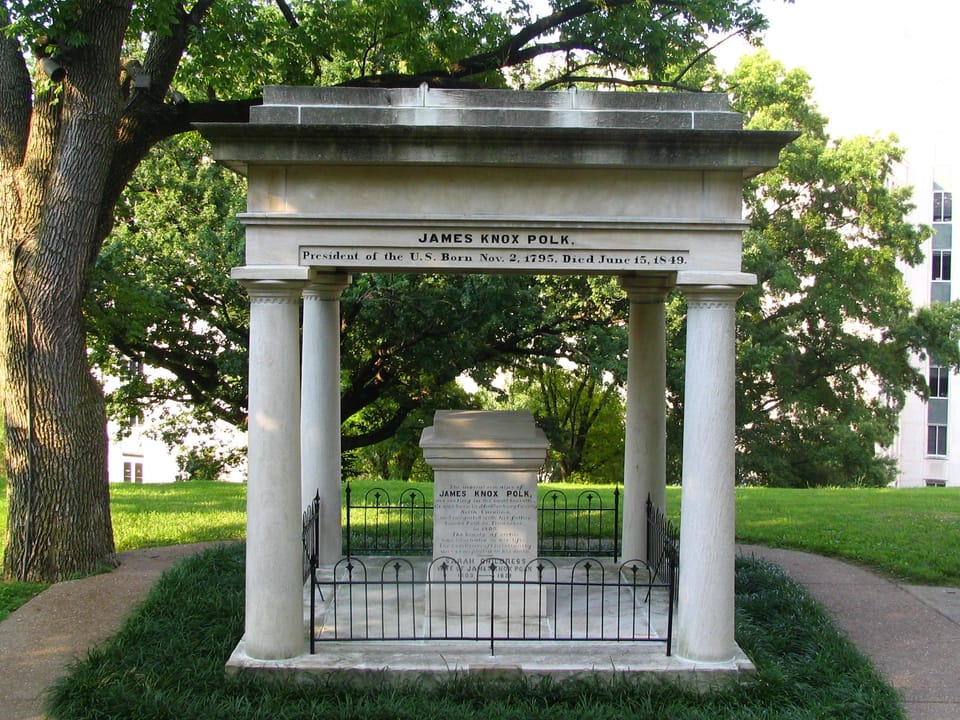 The tomb of President James K. Polk and his wife Sarah Childress Polk, a Greek Revival monument on the Tennessee State Capitol grounds (moved there in 1909).