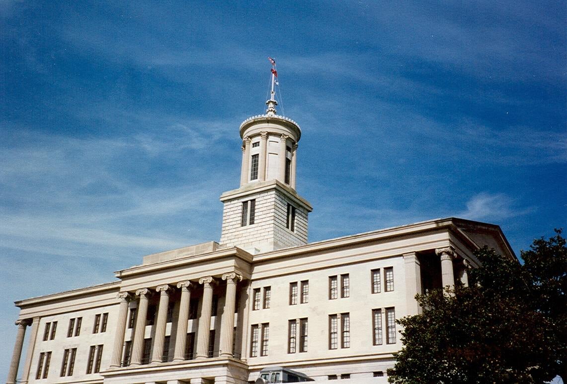 Tennessee State Capitol Greek Revival building designed by William Strickland on its hilltop perch in downtown Nashville