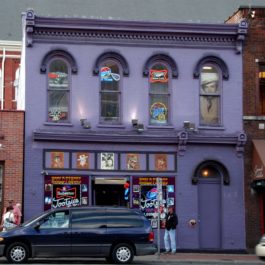 Tootsie's Orchid Lounge orchid-painted Lower Broadway honky-tonk facade, Nashville, Tennessee