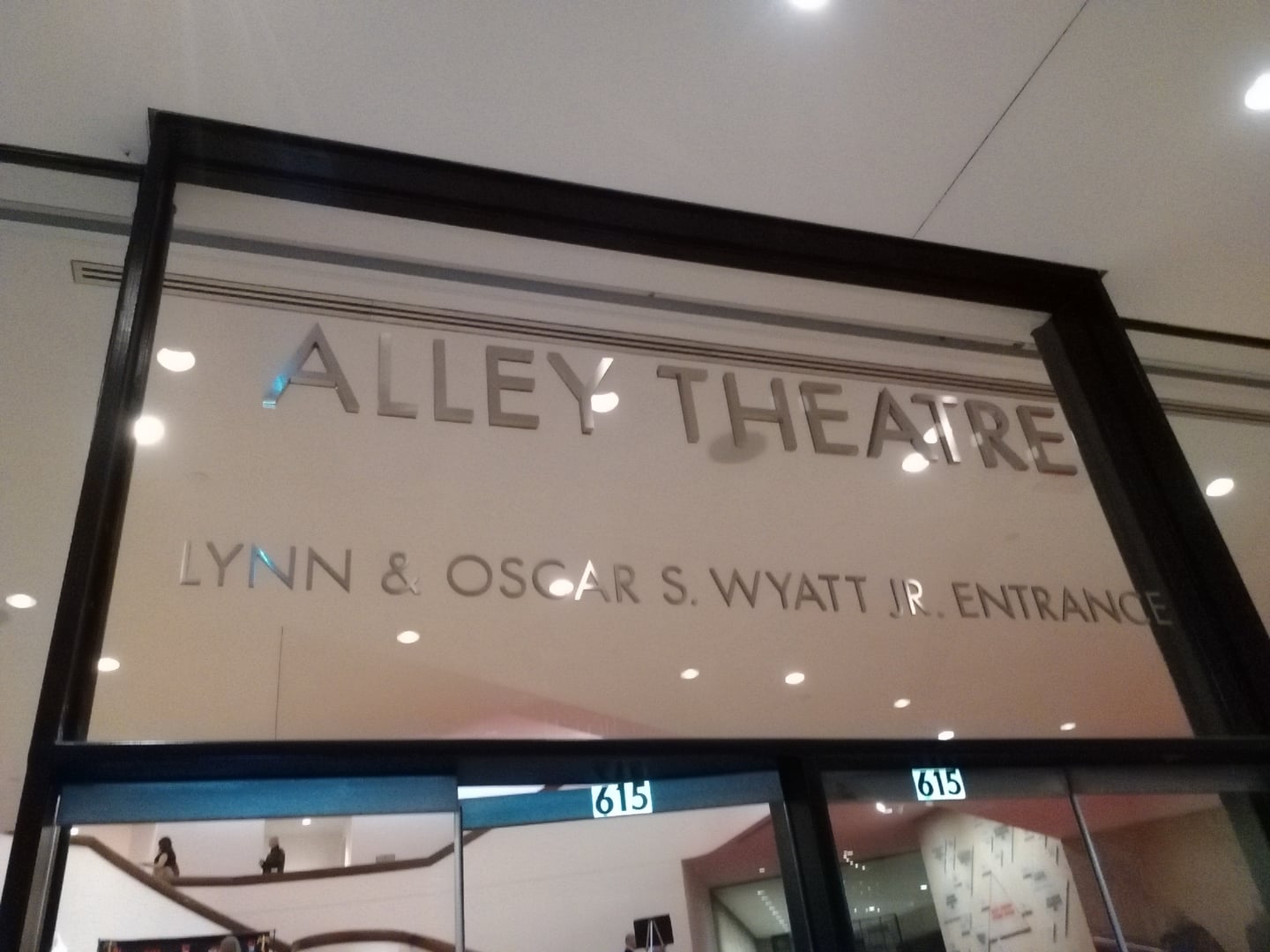Entrance to the Alley Theatre at 615 Texas Avenue in Houston, Texas — the curved concrete Brutalist facade designed by Ulrich Franzen in 1968