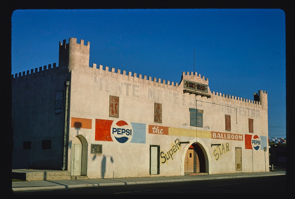 The Nat Ballroom at 6th and McMaster's in Amarillo, Texas, 1977 — exterior view showing the castle-themed facade