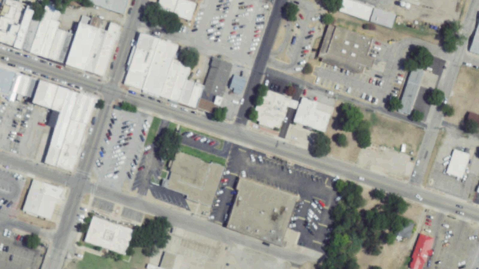 Aerial survey view of Belton Train Depot (MKT Railway Station)