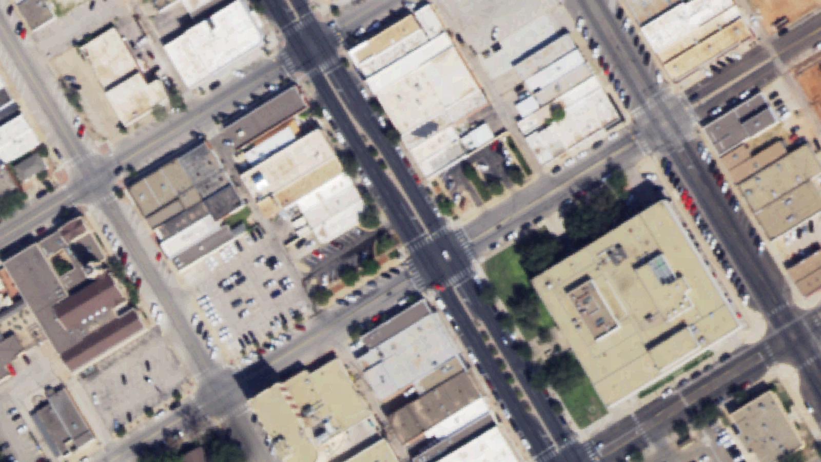 Aerial survey view of Copper Rose Building (former Odessa National Bank)