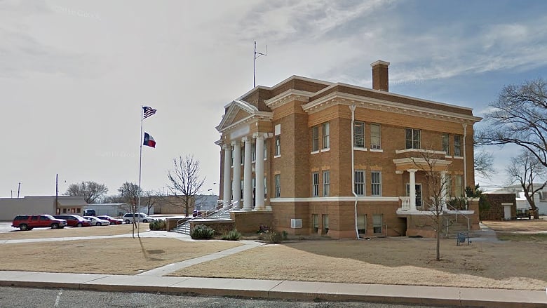 Exterior of the Crosby County Courthouse, a 1914 Neo-Classical Texas Renaissance structure in Crosbyton, Texas
