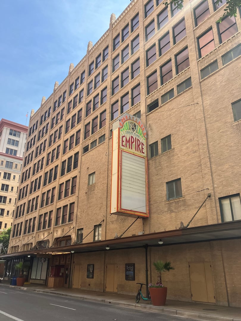 Exterior facade of the Charline McCombs Empire Theatre at 226 N St Mary's Street in downtown San Antonio, Texas, opened 1914