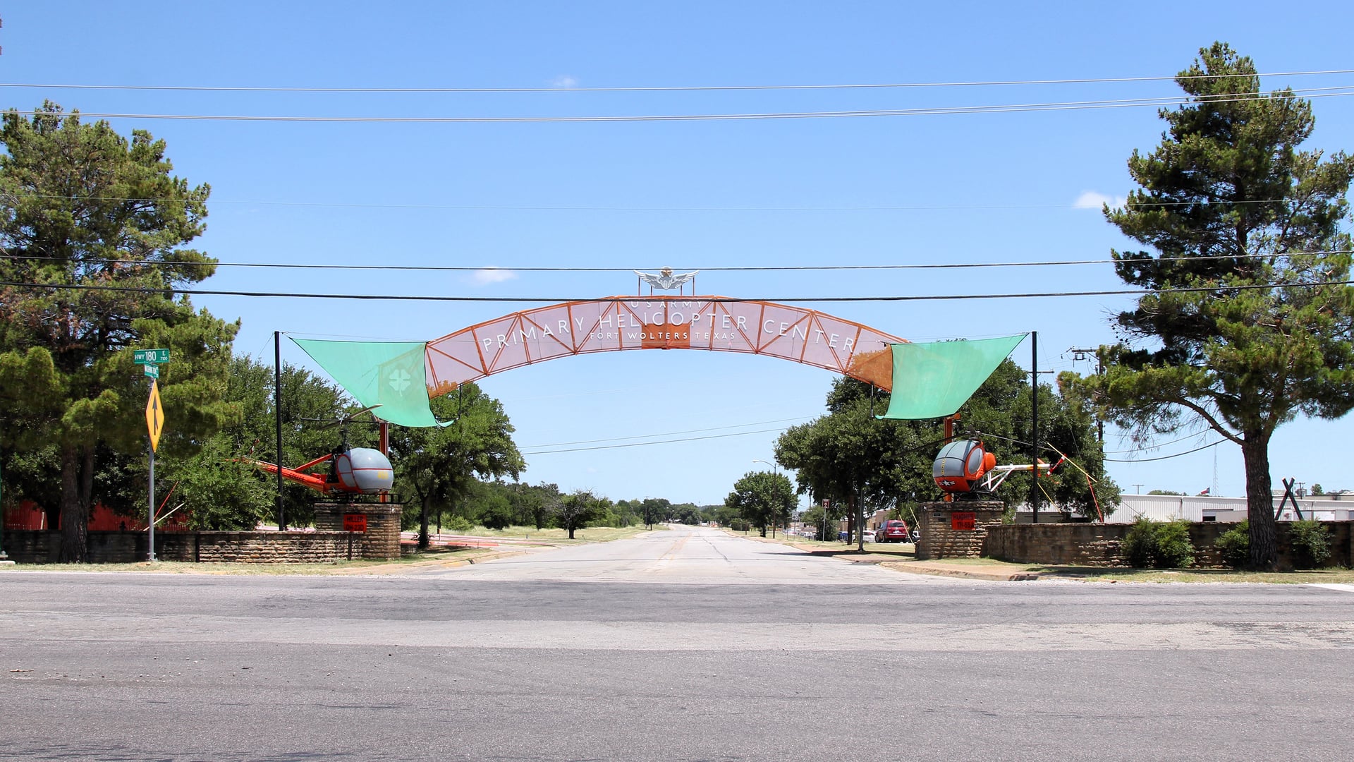 WPA-era stone entrance gate to Fort Wolters in Mineral Wells, Texas