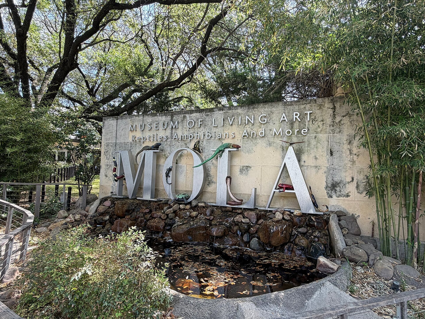 Entrance to the Museum of Living Art (MoLA) herpetarium at the Fort Worth Zoo, one of the zoo's signature exhibit buildings.
