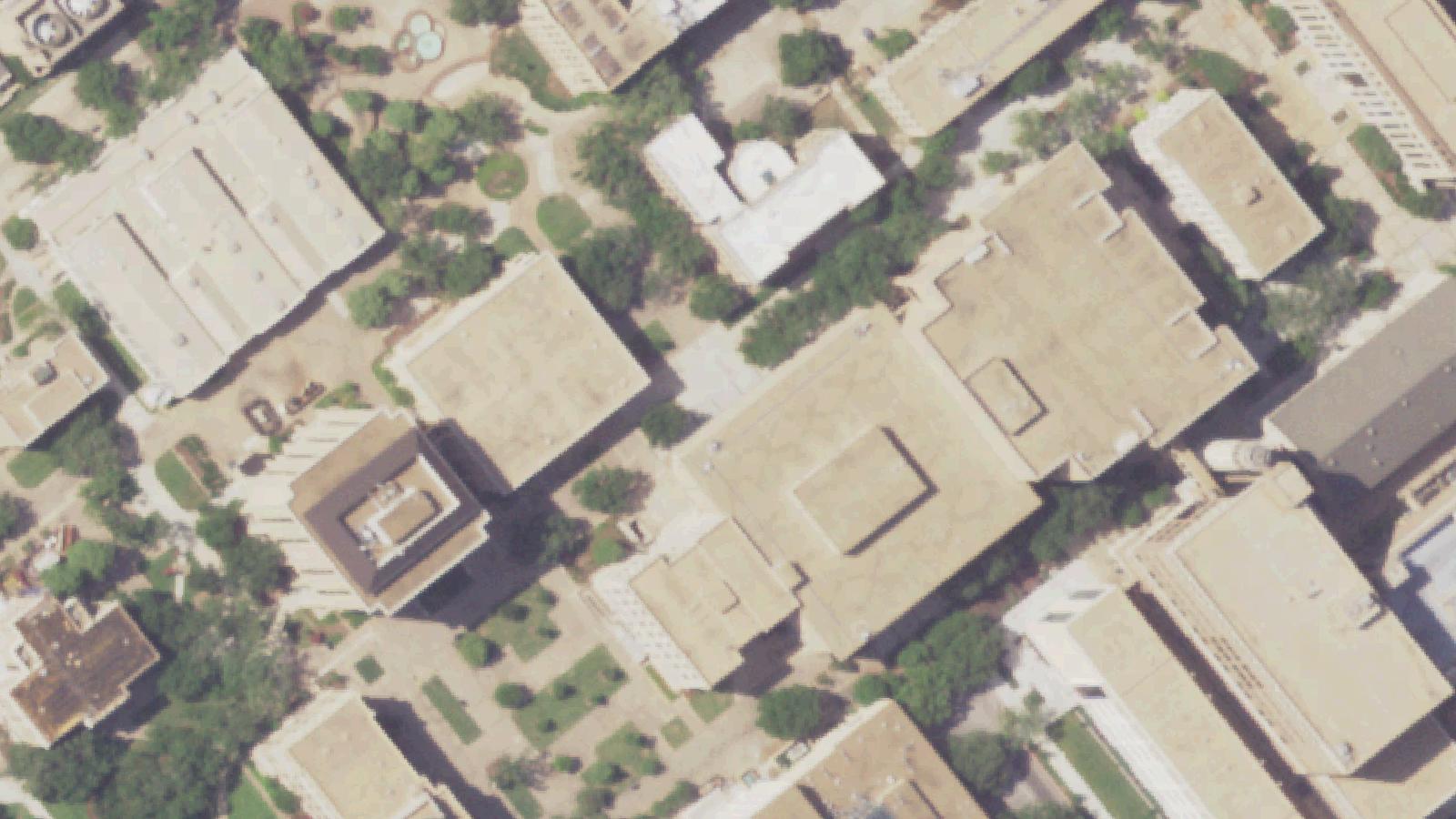 Aerial survey view of Francis Hall (Texas A&M)