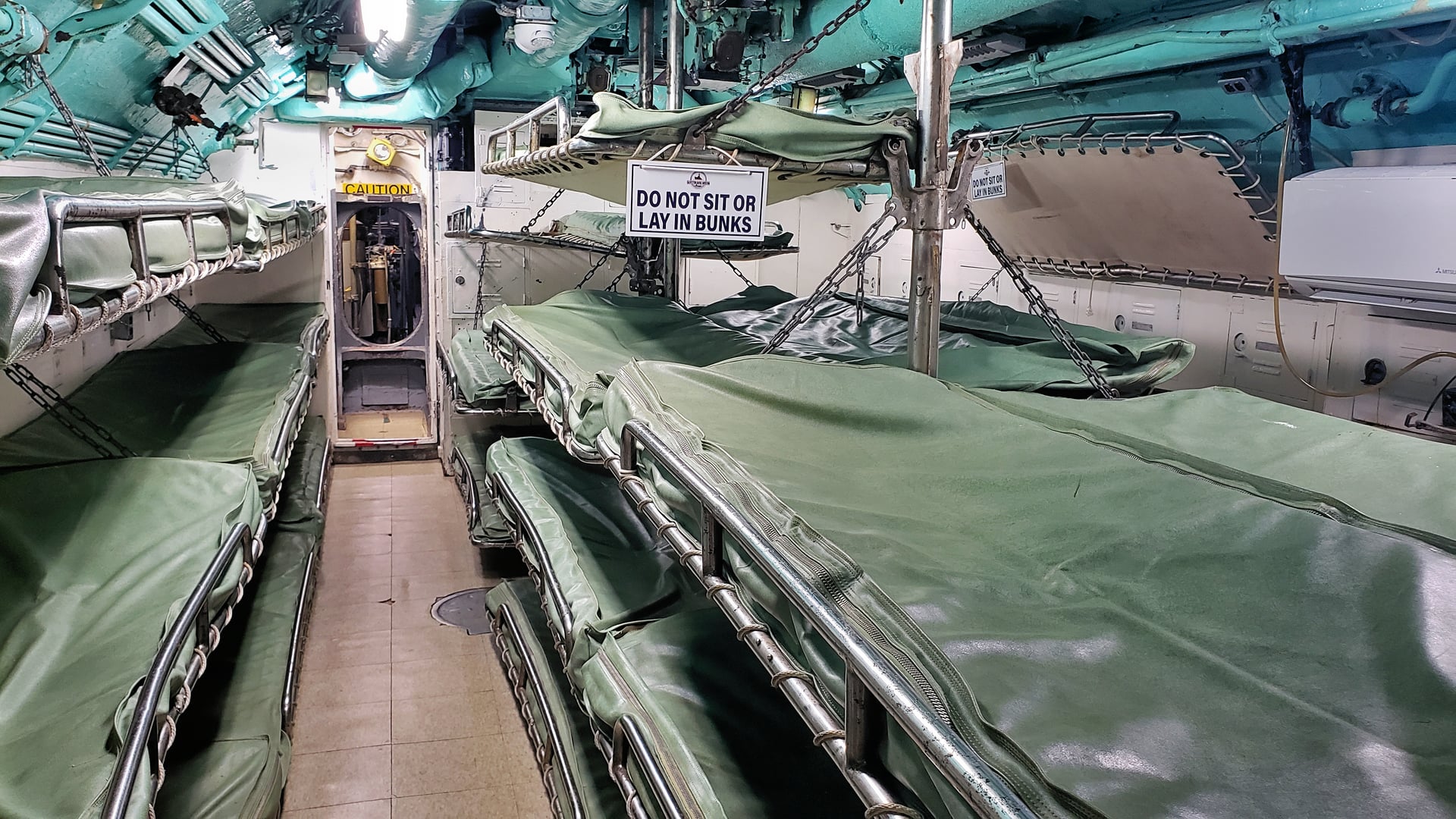 Enlisted berthing aboard the USS Cavalla (SS-244), the Gato-class WWII submarine permanently berthed at Seawolf Park, Galveston, Texas