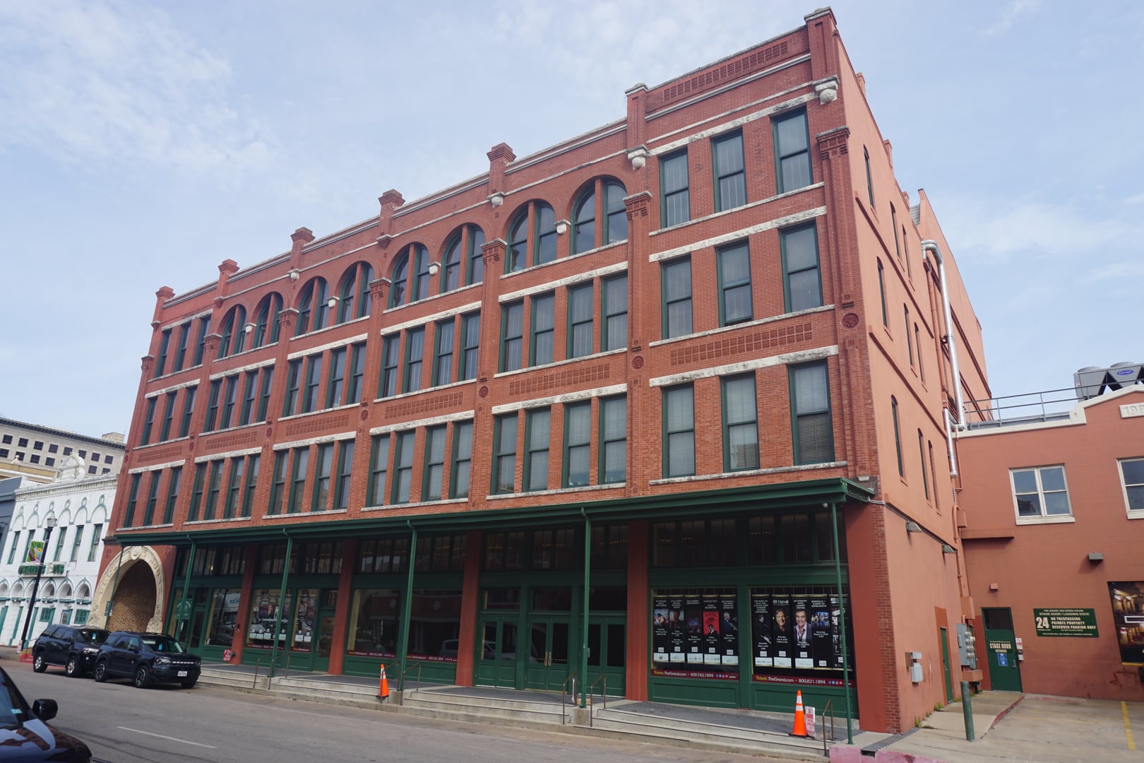 Exterior of the Grand 1894 Opera House on Postoffice Street in Galveston, Texas, photographed March 2022