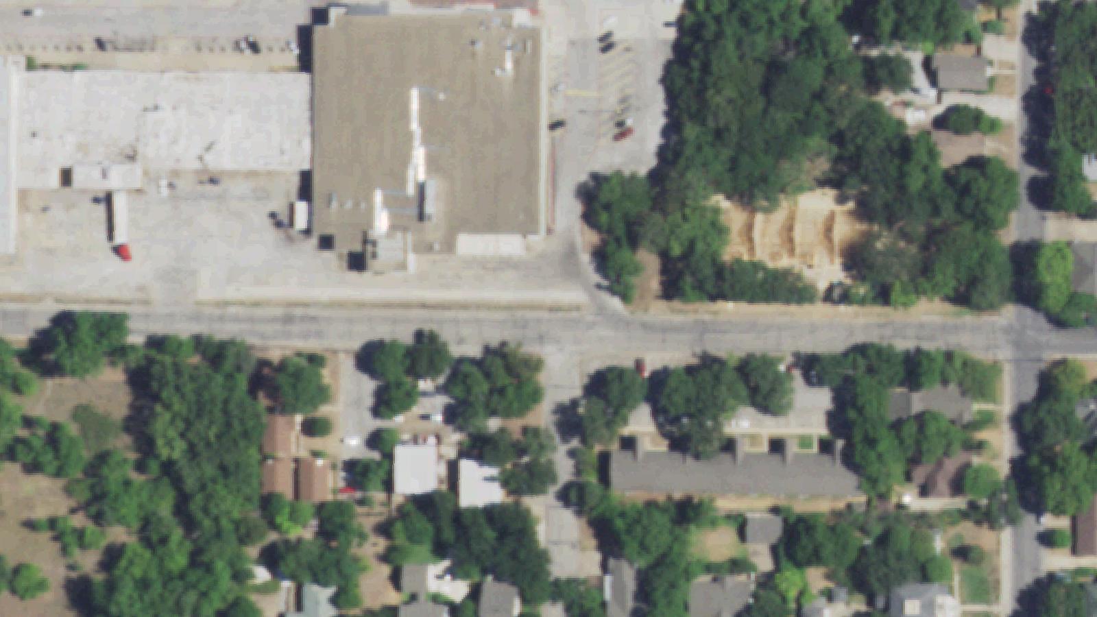 Aerial survey view of Greenwood Cemetery (Weatherford) — Witch's Tomb