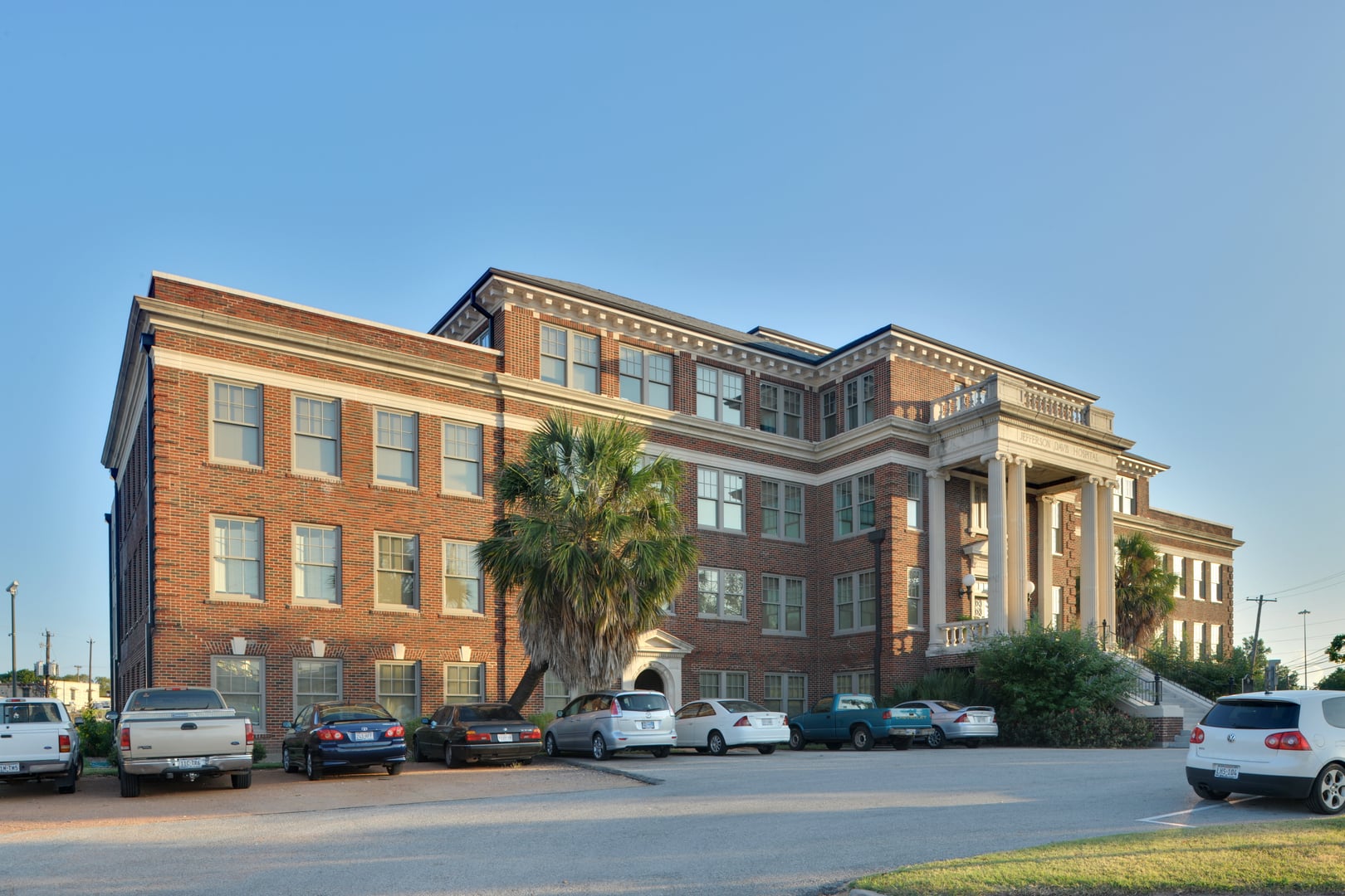 Jefferson Davis Hospital brick facade now the Elder Street Artist Lofts in Houston, Texas