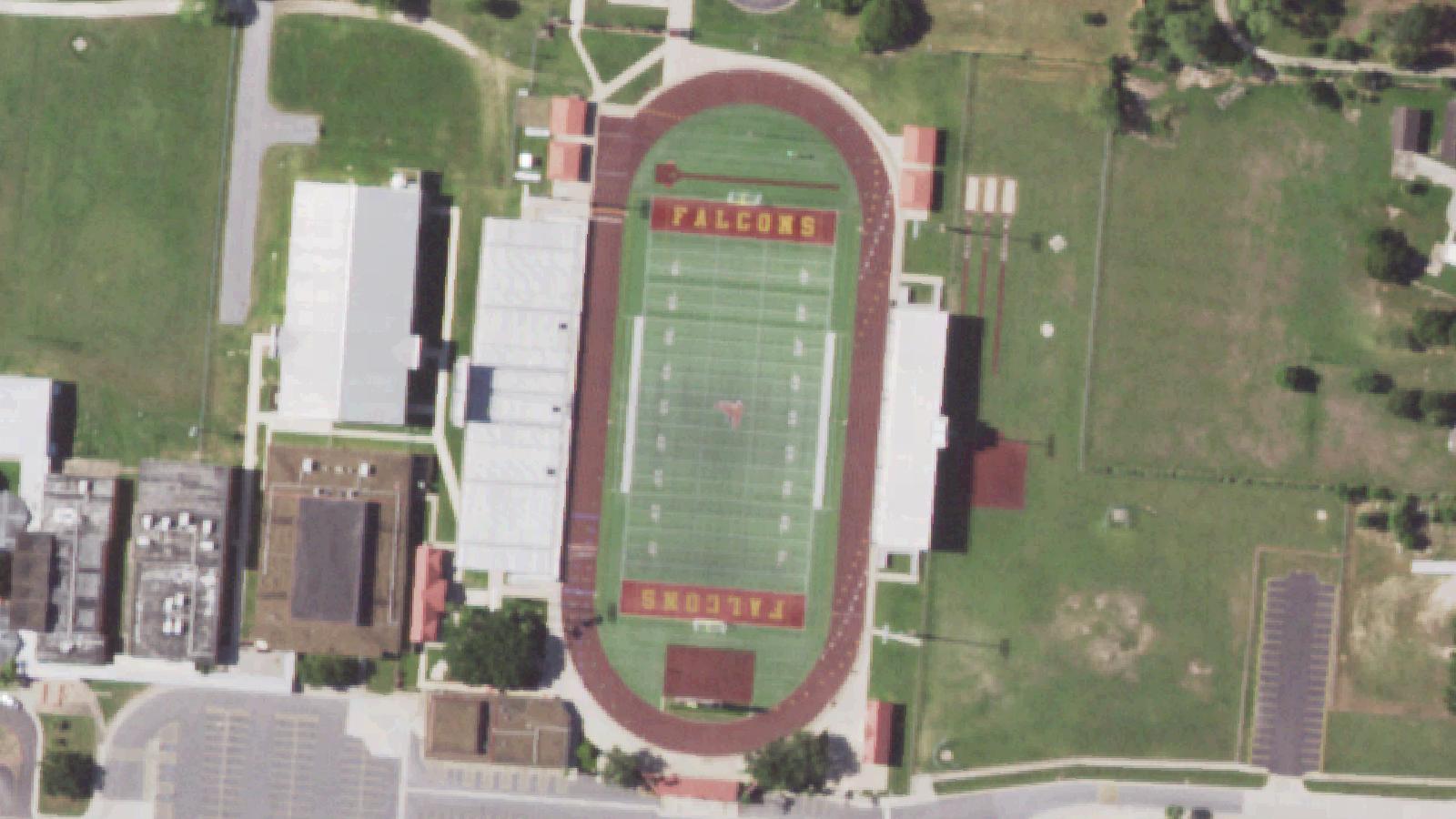 Aerial survey view of Leo Aguilar Memorial Stadium