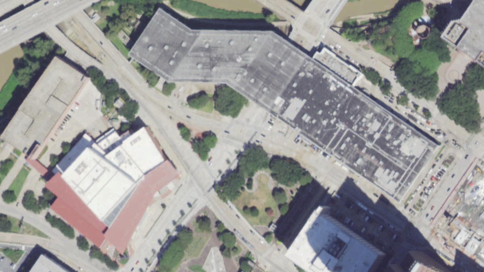 Aerial survey view of Old Hanging Oak (Capitol & Bagby)