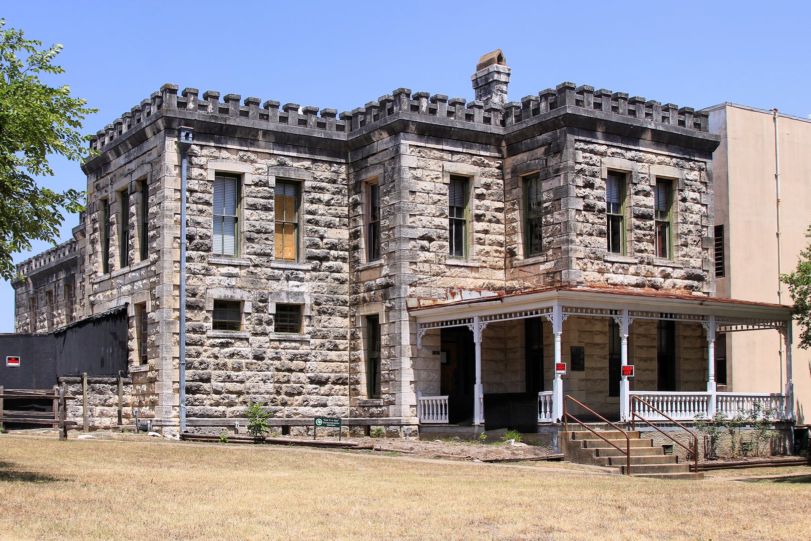 Old Williamson County Jail in Georgetown, Texas — 1889 French Bastille-style limestone jail on the historic downtown square