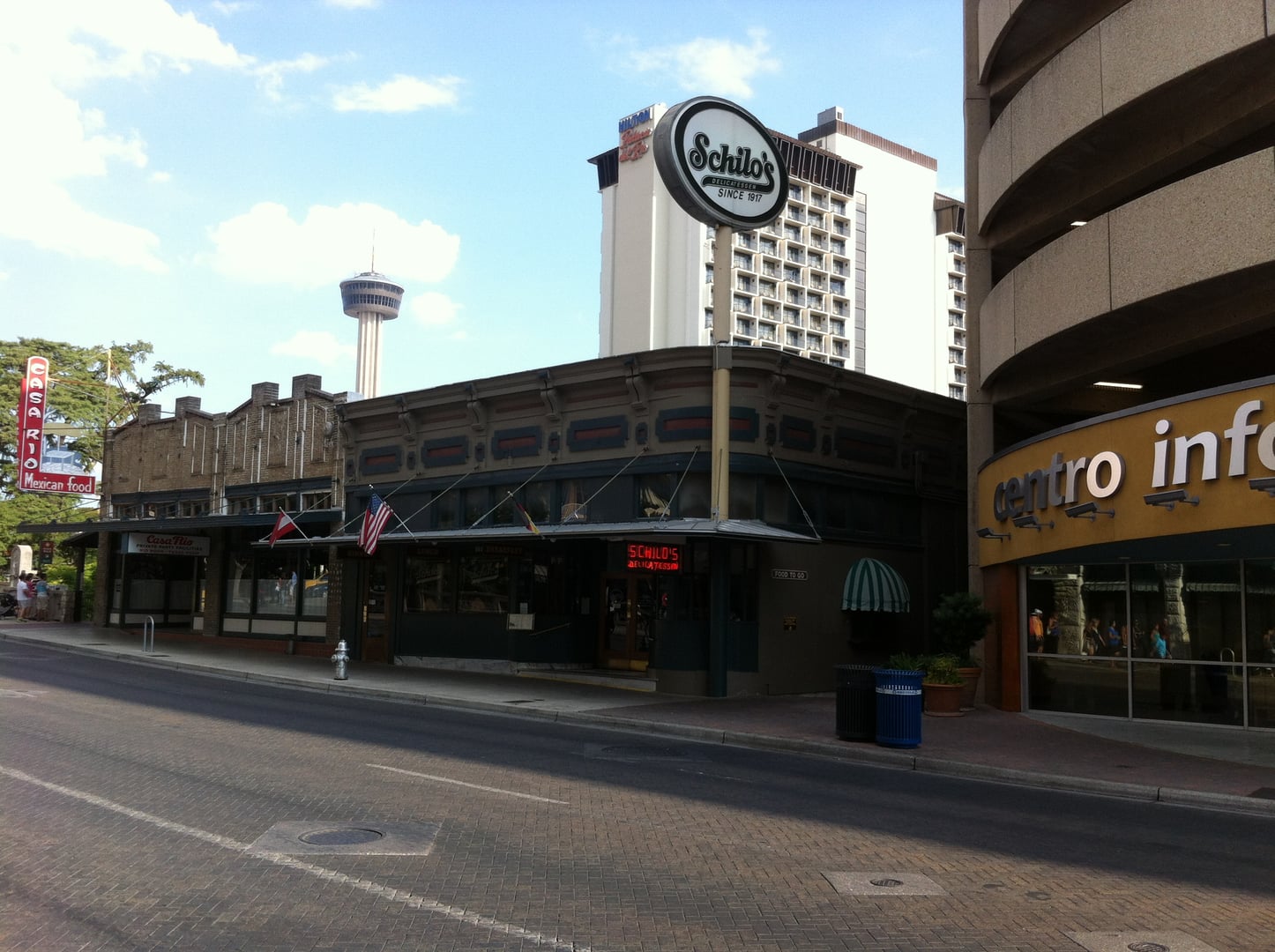 Exterior of Schilo's Delicatessen at 424 E Commerce Street in downtown San Antonio, Texas