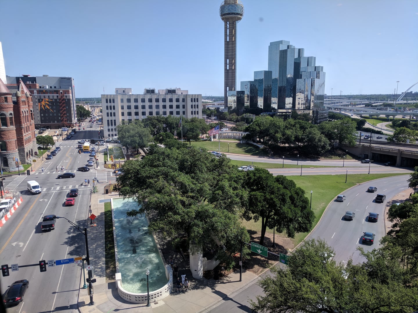 Exterior of the former Texas School Book Depository building at 411 Elm Street in Dallas, home to the Sixth Floor Museum at Dealey Plaza