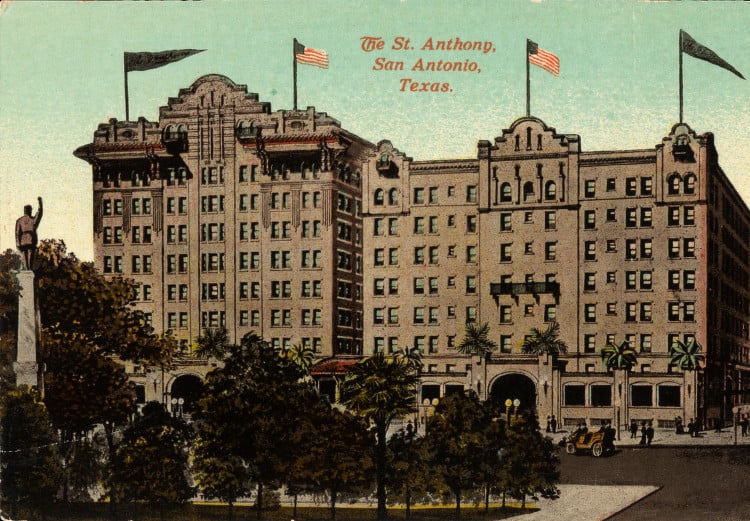 The St. Anthony Hotel in downtown San Antonio, Texas, a 10-story historic luxury hotel built in 1909