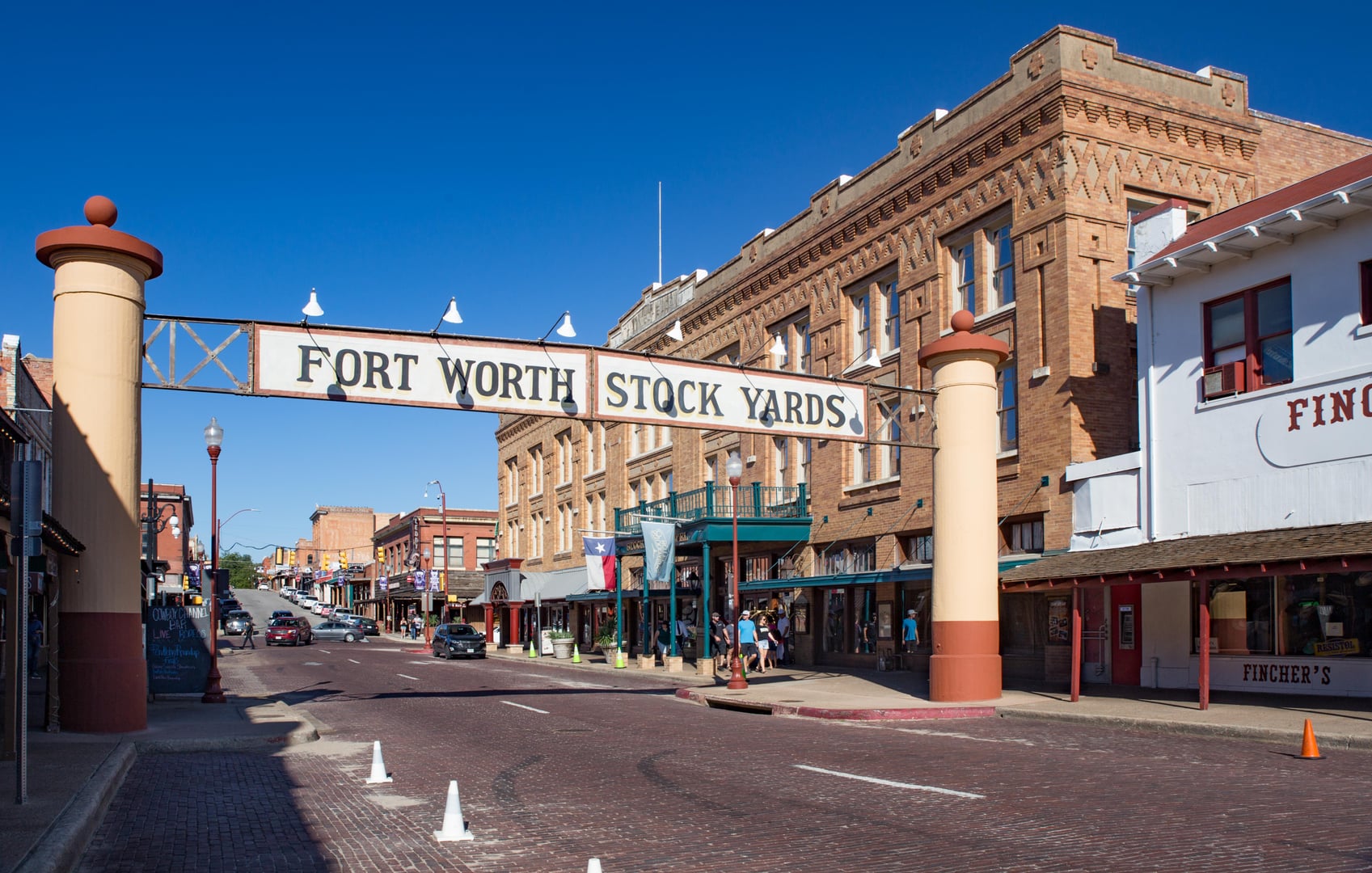Fort Worth Stockyards iconic entrance sign in Fort Worth Texas, 1902 historic livestock district
