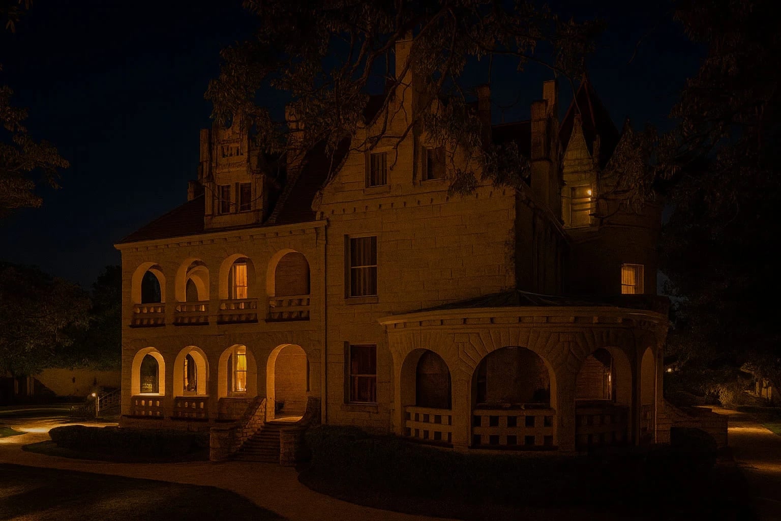 Limestone facade of Lambermont, also known as Terrell Castle, in San Antonio's Government Hill district