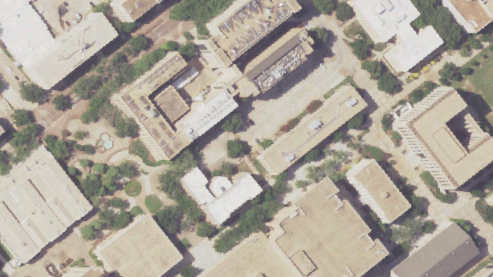 Aerial survey view of Texas A&M Animal Industries Building
