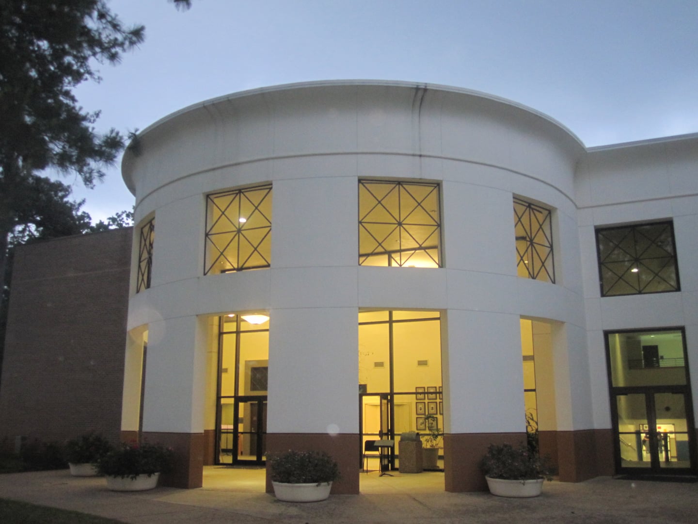 Exterior of Turner Auditorium at Stephen F. Austin State University in Nacogdoches, Texas, a mid-century university performance hall