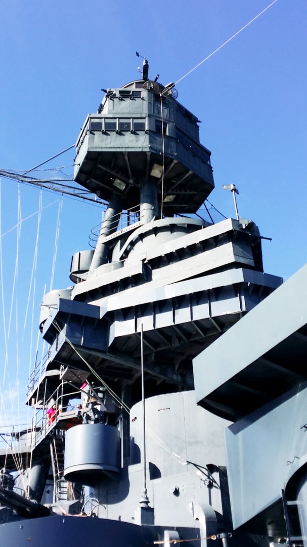 USS Texas (BB-35) museum ship at anchor — the only surviving WWI-era dreadnought battleship, now undergoing restoration in Galveston, Texas