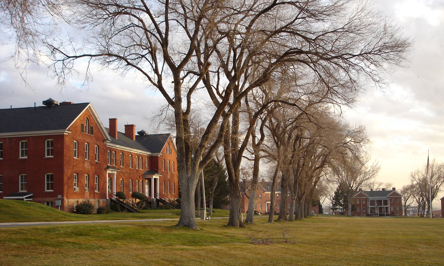 Soldier's Circle at Fort Douglas Reserve Center, Salt Lake City, Utah, showing historic brick buildings