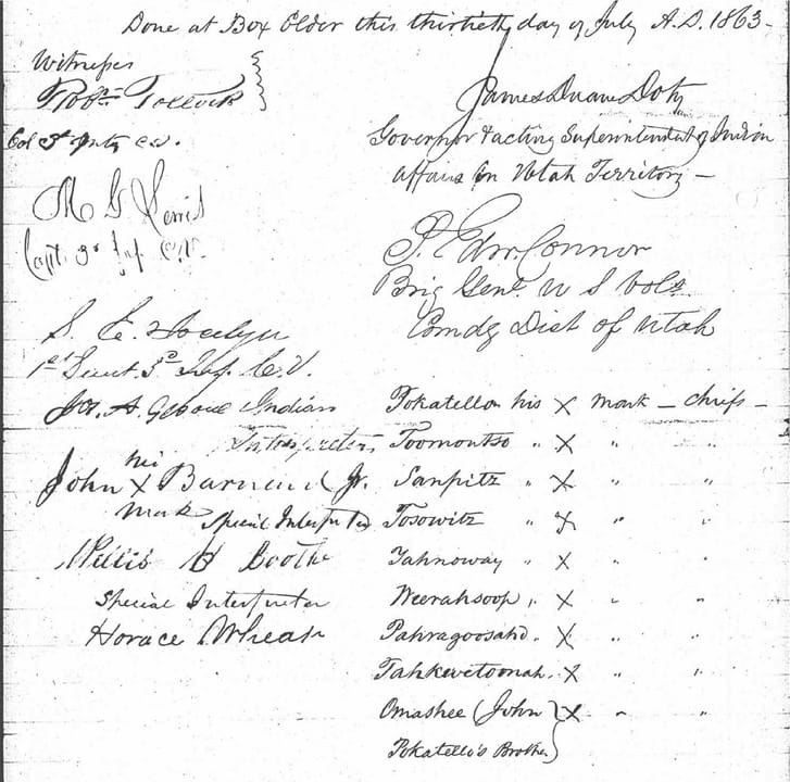 Signatures on the Box Elder Treaty of 30 July 1863.