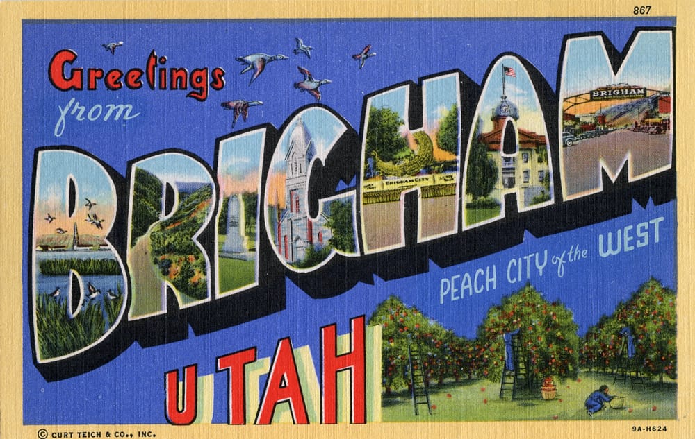 Production Date: 1939
Source Type: Postcard
Publisher, Printer, Photographer: Deseret Book Company, Curt Teich (#867, #9A-H624)
Postmark: None
Collection: Steven R. Shook
Tenney and Hilbert Published Market Price in 2009: $3-$6
Source: Tenney, Fred, and Kevin Hilbert. 2009. Large Letter Postcards: T