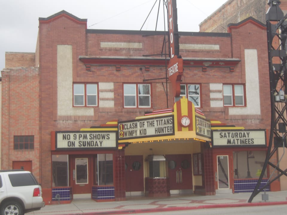 The Elberta Theatre, a historic building in Brigham City, Utah, United States.
