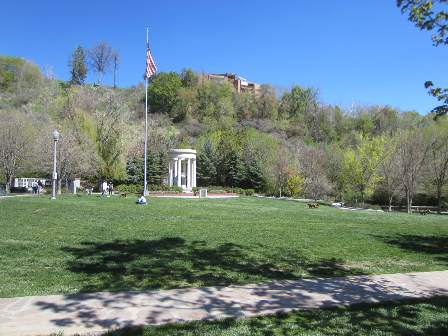 Memory Grove Park in Salt Lake City, Utah, with stone paths and mature trees in City Creek Canyon