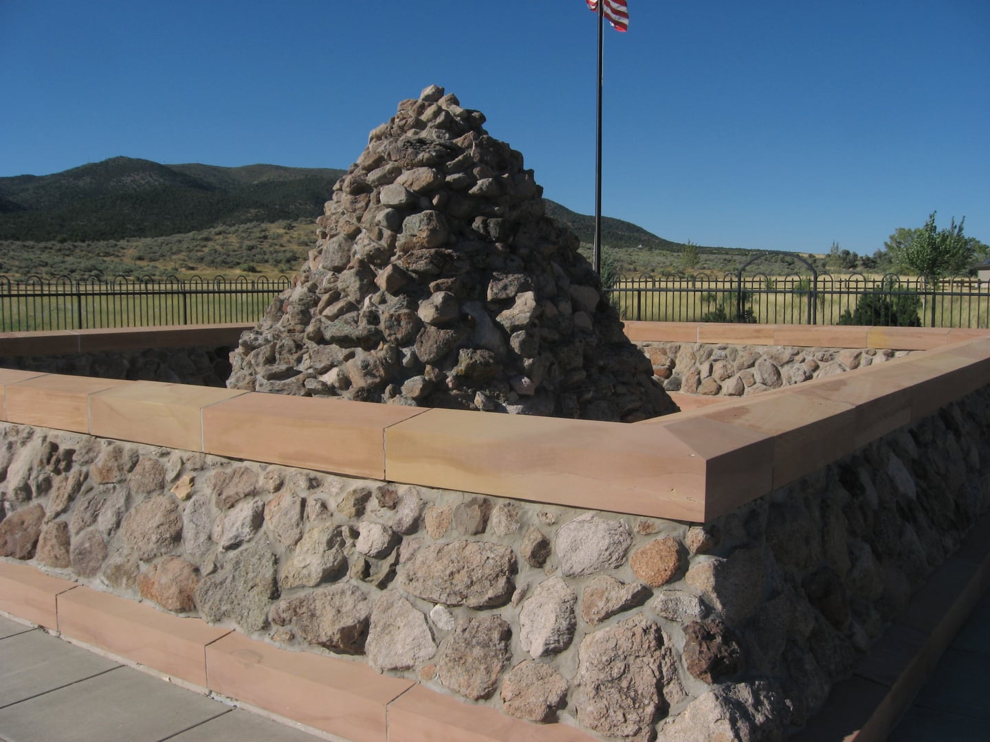 Mountain Meadows Massacre Memorial in Washington County, Utah, with stone monument and interpretive signage