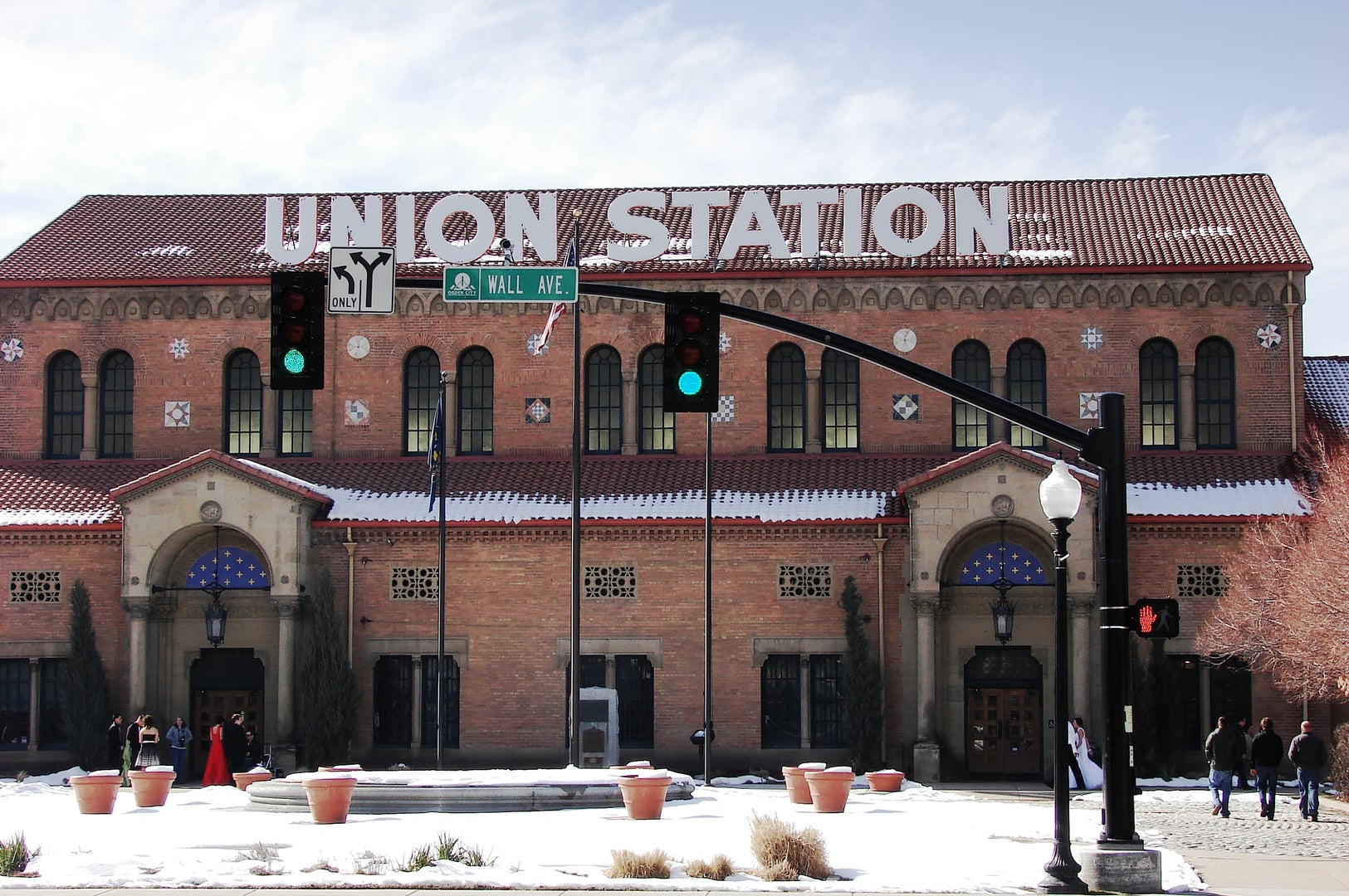 Ogden Union Station exterior showing the 1924 Spanish Colonial Revival facade on Wall Avenue