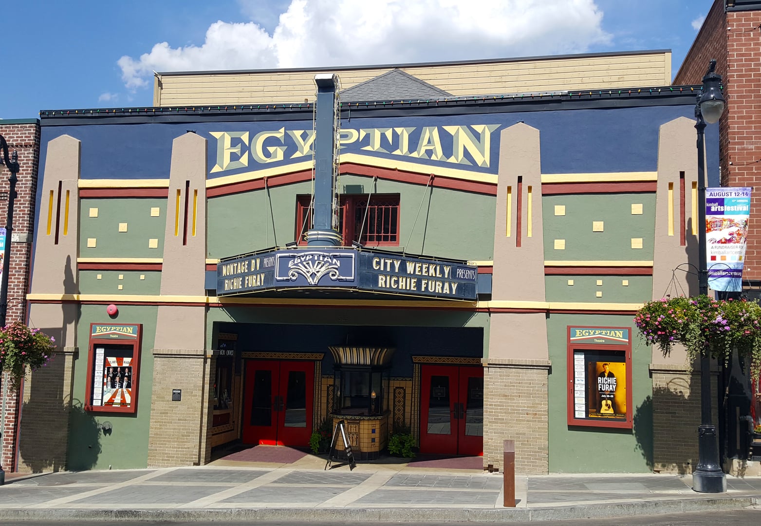 Exterior facade of the Egyptian Theatre on Main Street in Park City, Utah, with its 1926 marquee