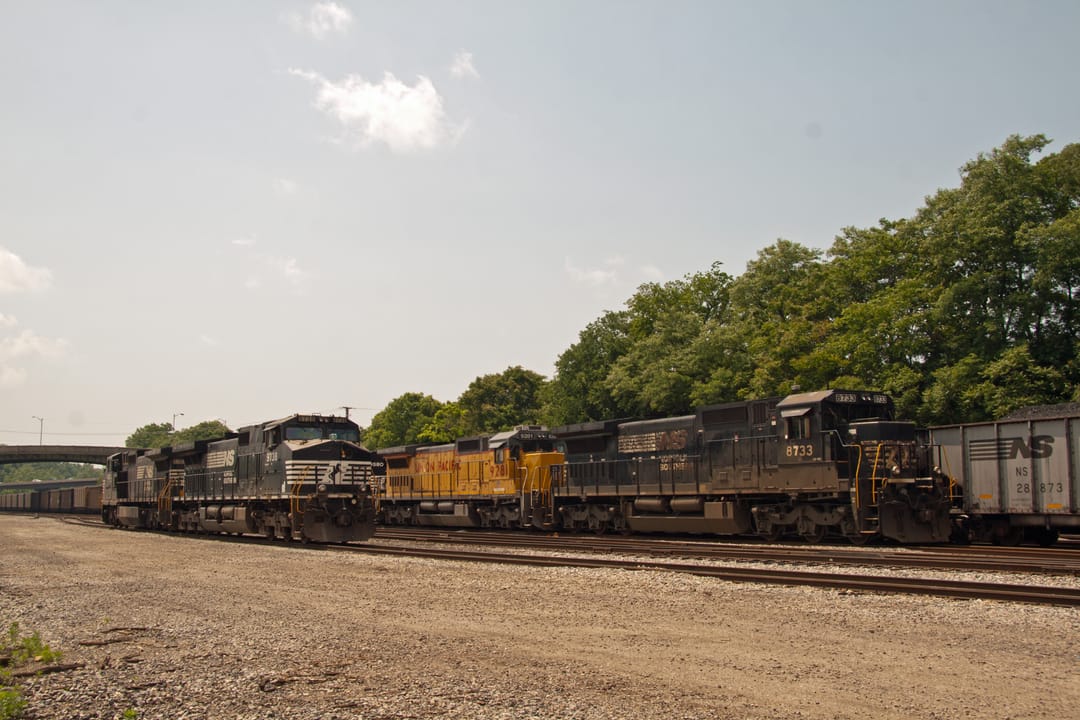 These various engine models were seen on a recent Sunday afternoon in the yard in Roanoke, VA. 
NS 9738 - D9-40CW
NS 8733 - D8-40C

UP 9281 - C40-8 (leased to NS)