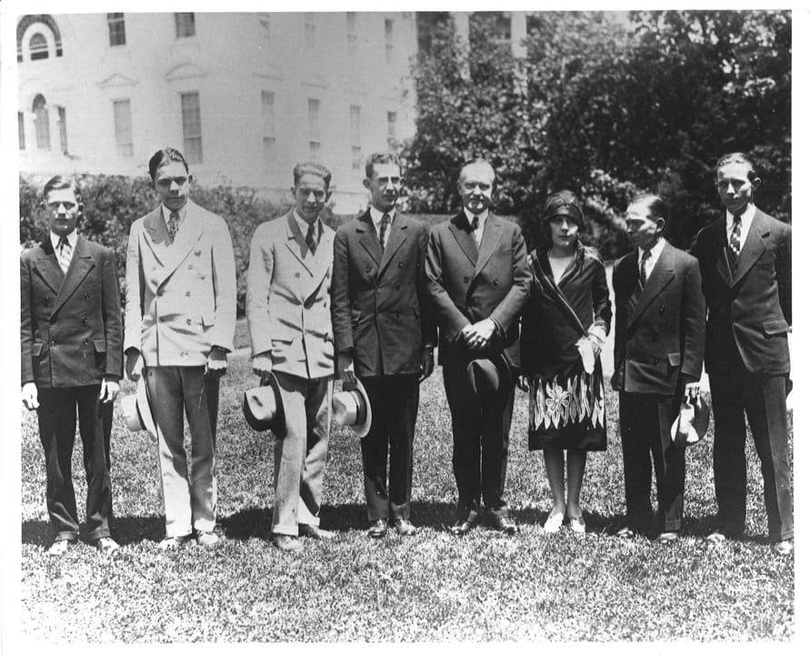 President Calvin Coolidge with contestants in the National Oratorical Contest including a young Carl Albert, 1927