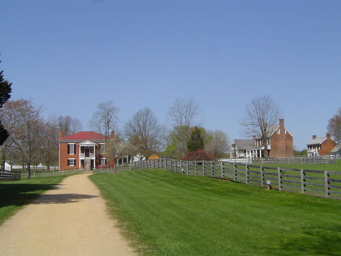 Old Appomattox Court House and reconstructed McLean House at Appomattox Court House National Historical Park, Appomattox County, Virginia