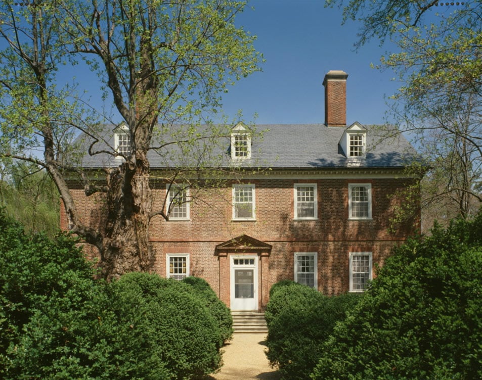 Georgian three-story brick mansion at Berkeley Plantation, the Harrison family home in Charles City Virginia