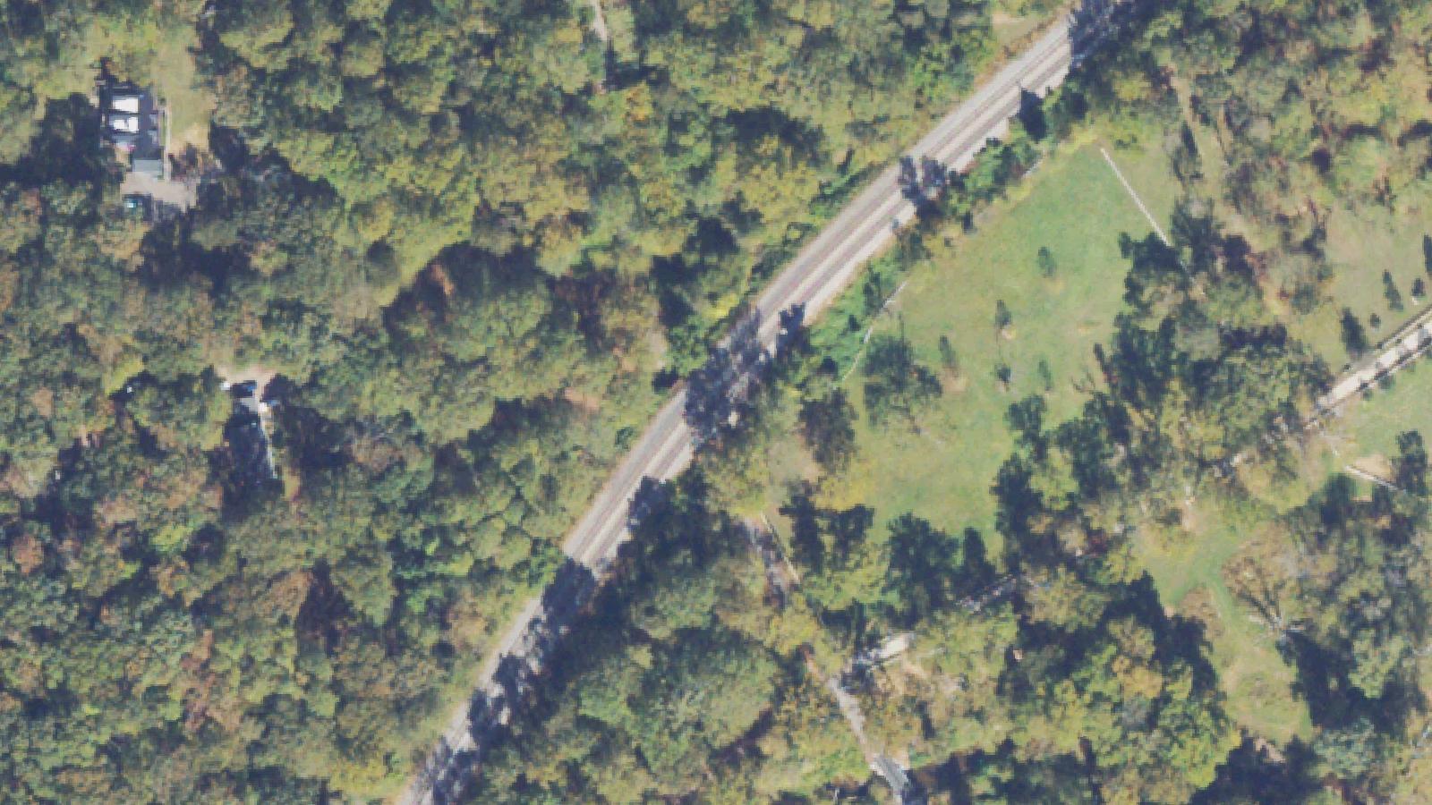 Aerial survey view of Bunny Man Bridge (Colchester Road Overpass)
