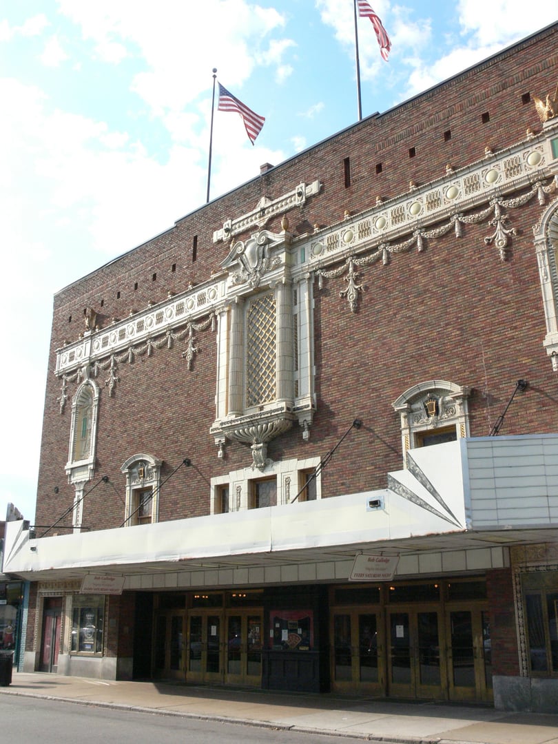Marquee and French Empire facade of the 1928 Byrd Theatre on West Cary Street in the Carytown neighborhood of Richmond, Virginia.