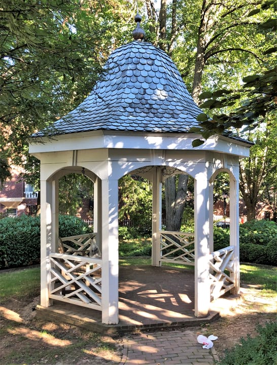 The garden gazebo on the grounds of Carlyle House Historic Park, Alexandria, Virginia, 2021.