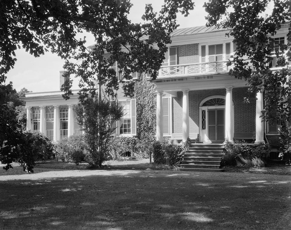 Castle Hill plantation mansion facade in Albemarle County, Virginia, photographed by Frances Benjamin Johnston circa 1926