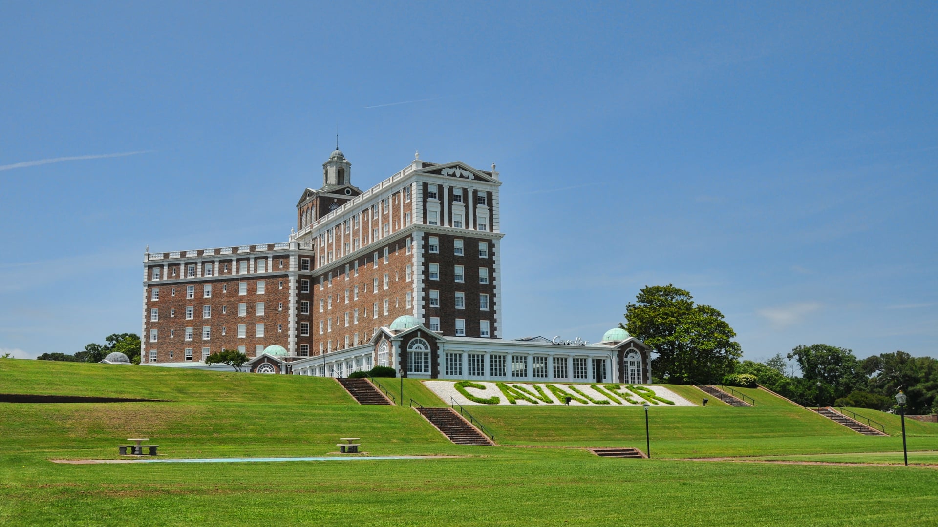 Historic Cavalier Hotel beaux-arts brick facade in Virginia Beach Virginia