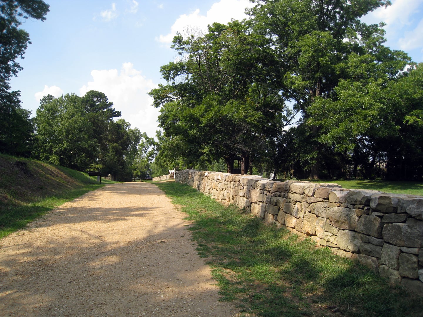 Restored Sunken Road and adjacent stone wall at Fredericksburg and Spotsylvania National Military Park, Virginia